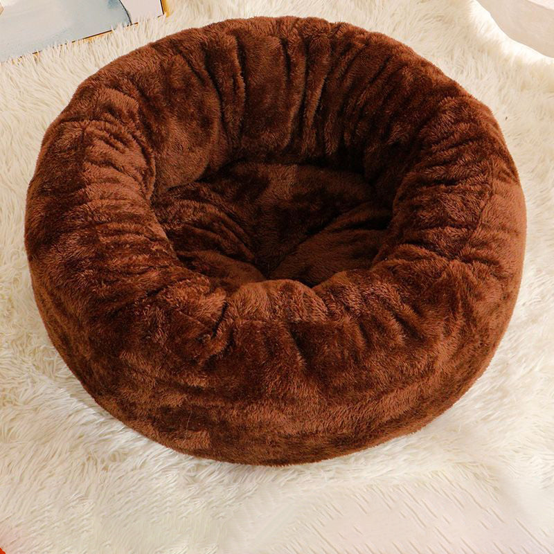 Long Plush Donut Pet Bed Round Fluffy Cushion Mat