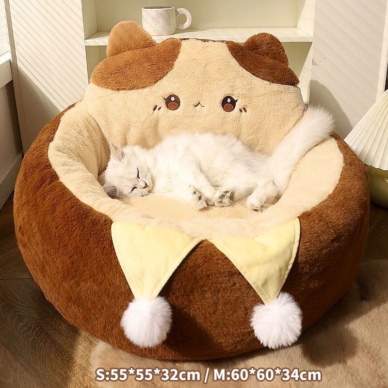 Round Pet Sofa Bed Soft Warm Cushion Deep Sleep Nest