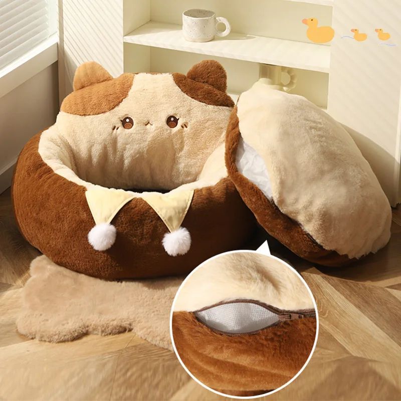 Round Pet Sofa Bed Soft Warm Cushion Deep Sleep Nest