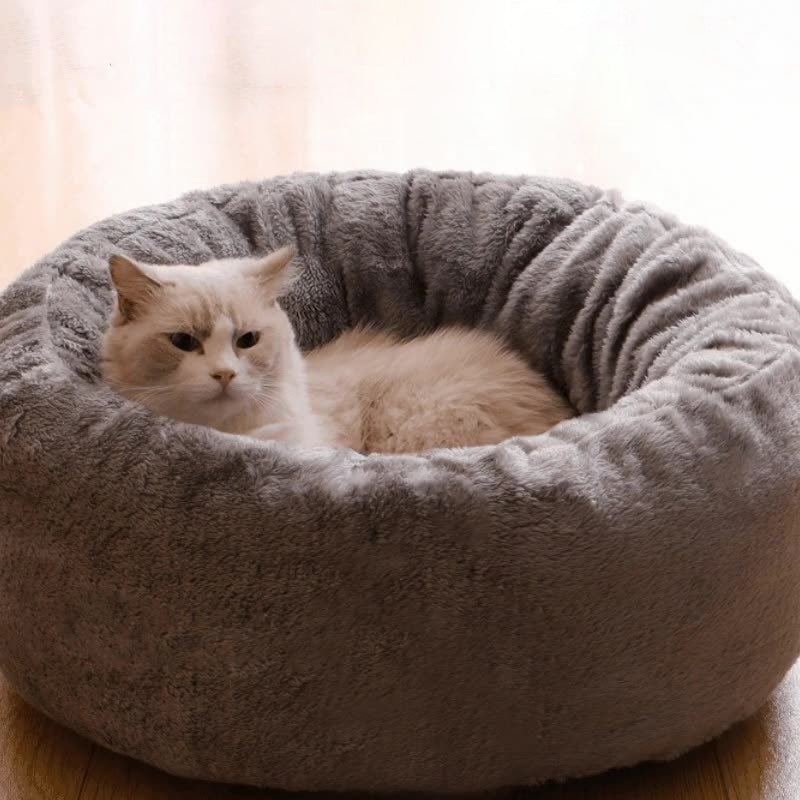 Long Plush Donut Pet Bed Round Fluffy Cushion Mat