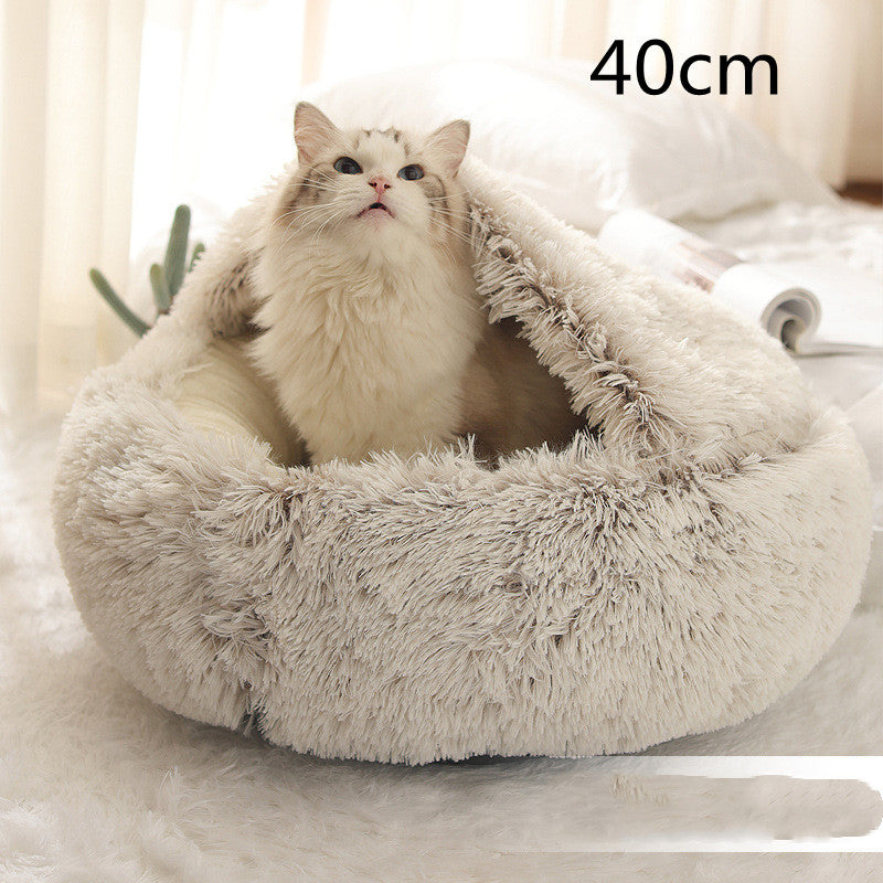 2 In 1 Pet Round Plush Bed Soft Warm Cozy House