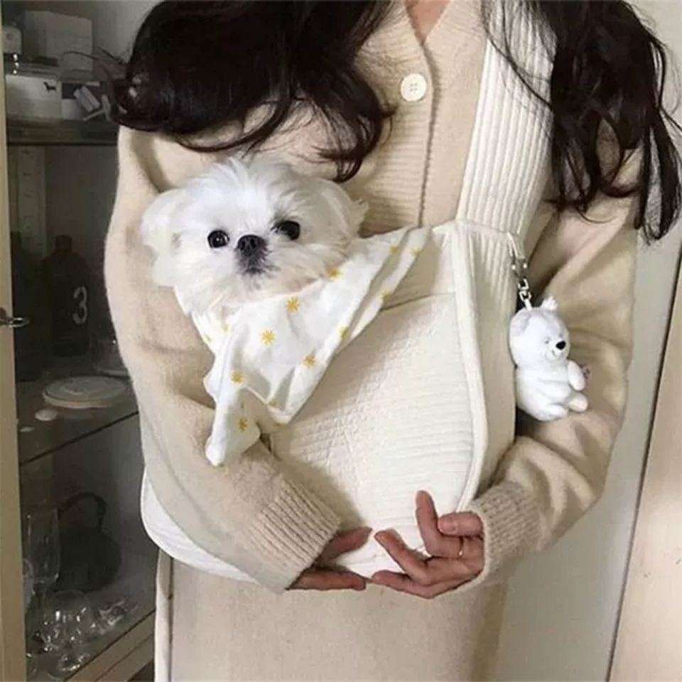 Handmade Canvas Pet Carrier Shoulder Tote Bag For Outdoor Travel