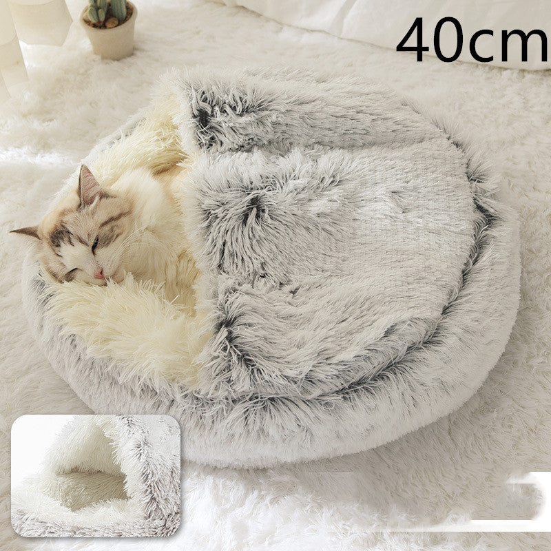 2 In 1 Pet Round Plush Bed Soft Warm Cozy House