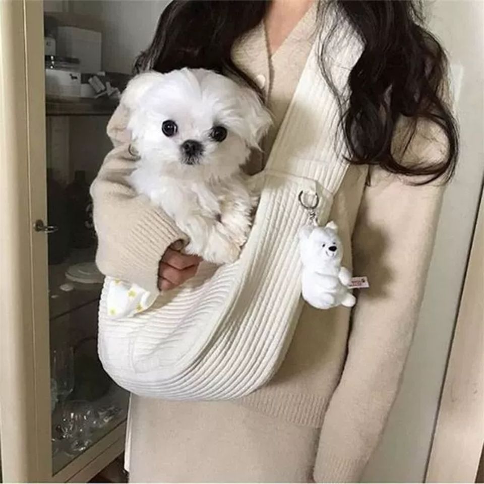 Handmade Canvas Pet Carrier Shoulder Tote Bag For Outdoor Travel