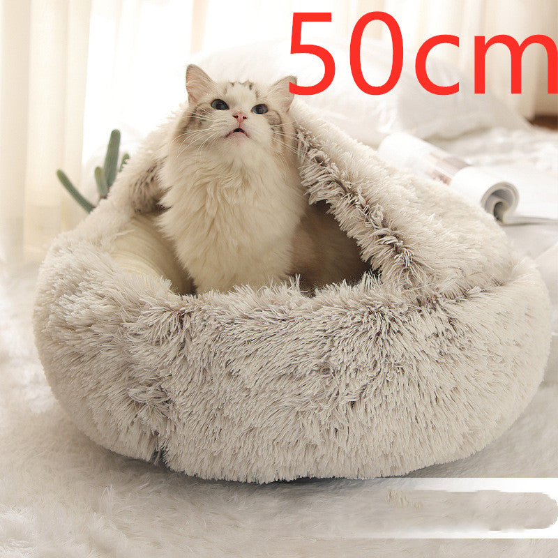 2 In 1 Pet Round Plush Bed Soft Warm Cozy House