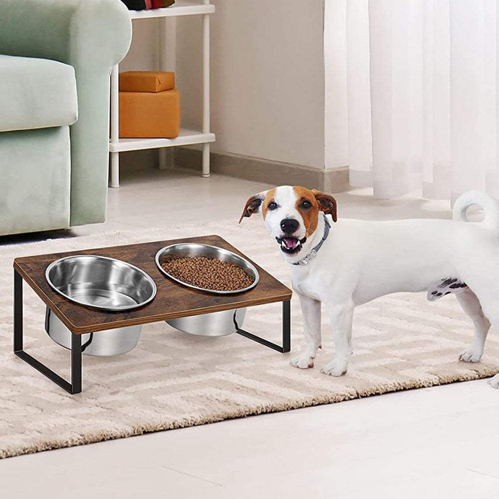 Iron Wood Pet Feeding Rack With Bowl Stand Holder