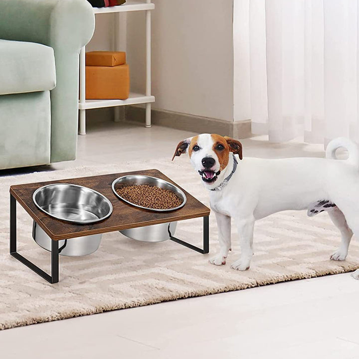 Iron Wood Pet Feeding Rack With Bowl Stand Holder