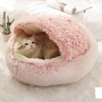 2 In 1 Pet Round Plush Bed Soft Warm Cozy House