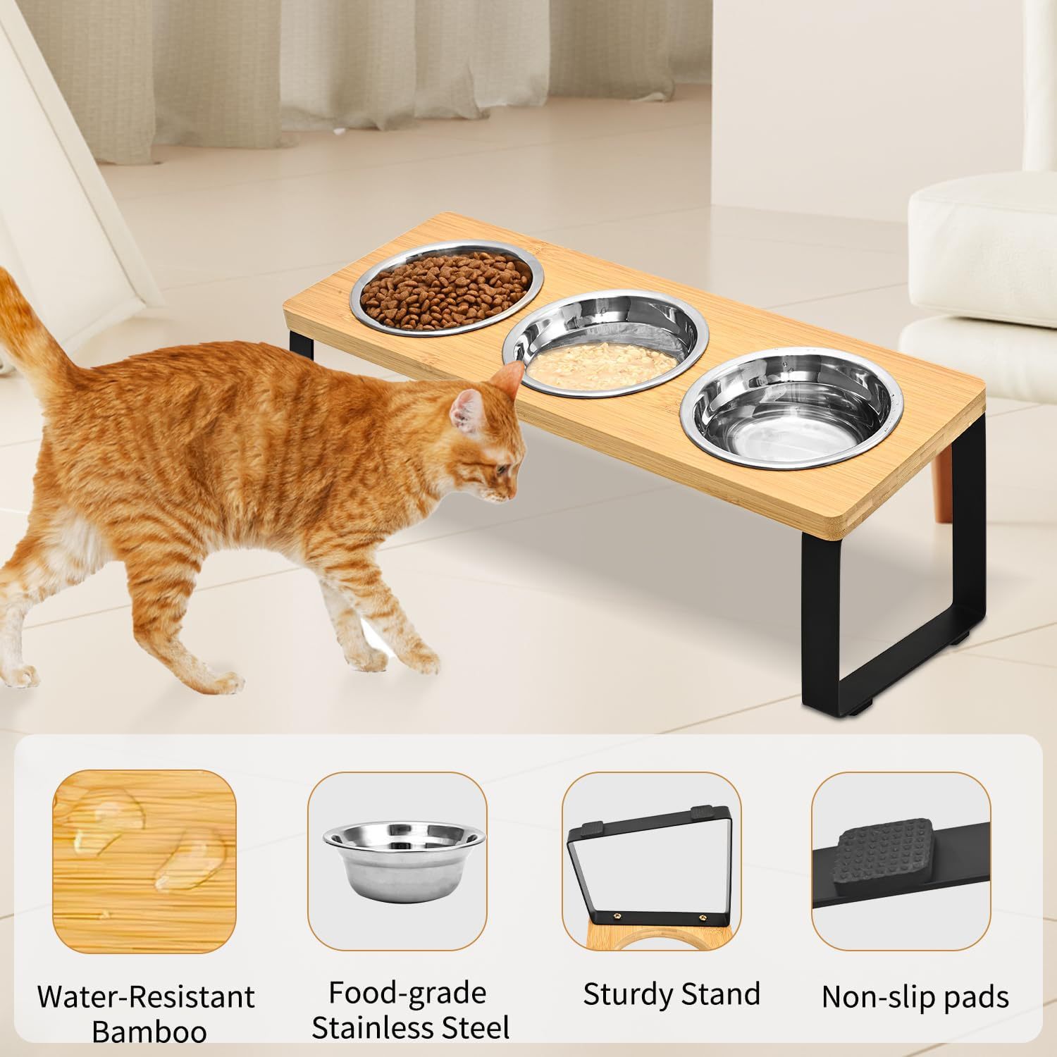 Iron Wood Pet Feeding Rack With Bowl Stand Holder