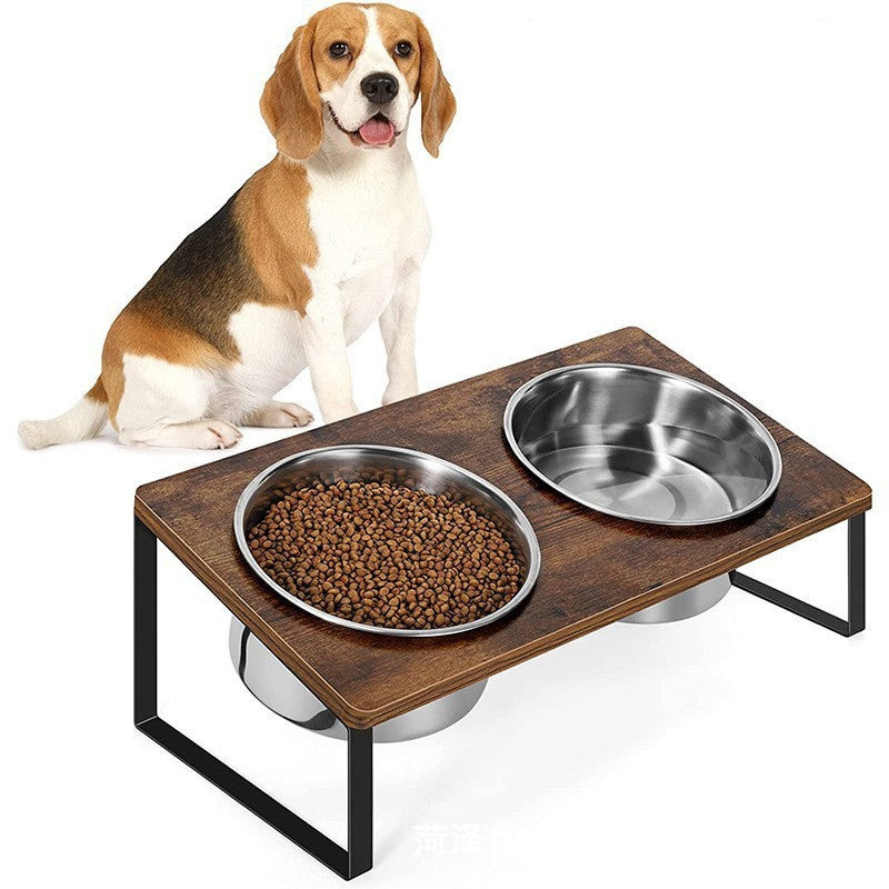Iron Wood Pet Feeding Rack With Bowl Stand Holder