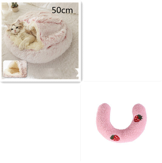 2 In 1 Pet Round Plush Bed Soft Warm Cozy House