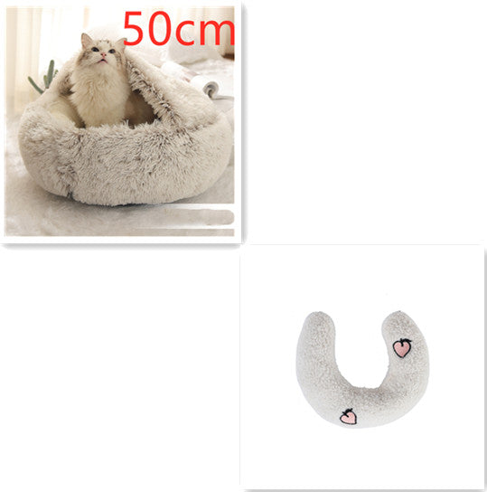 2 In 1 Pet Round Plush Bed Soft Warm Cozy House