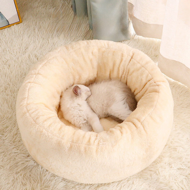 Long Plush Donut Pet Bed Round Fluffy Cushion Mat