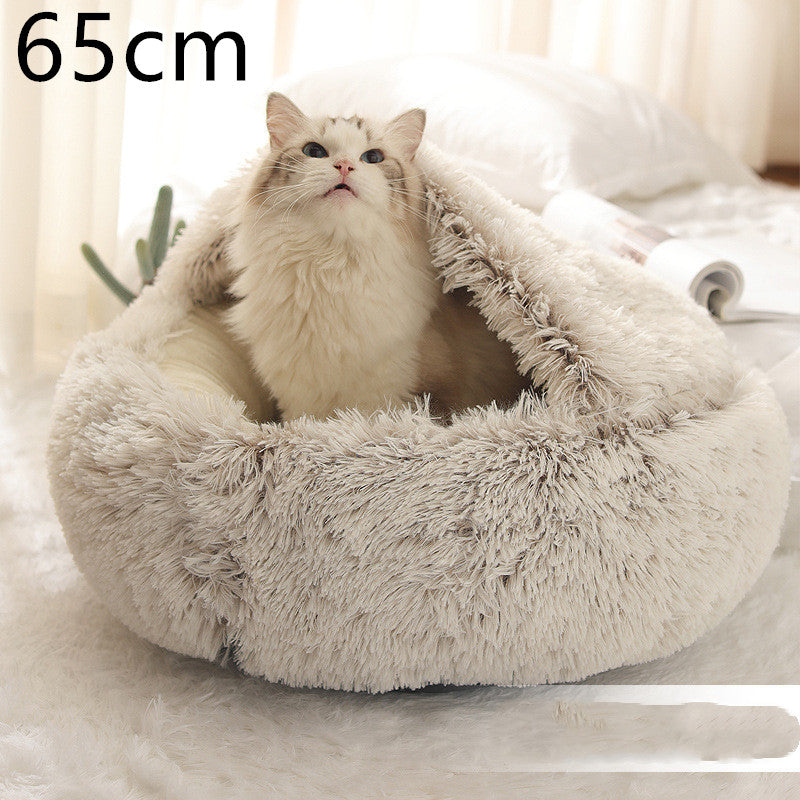 2 In 1 Pet Round Plush Bed Soft Warm Cozy House