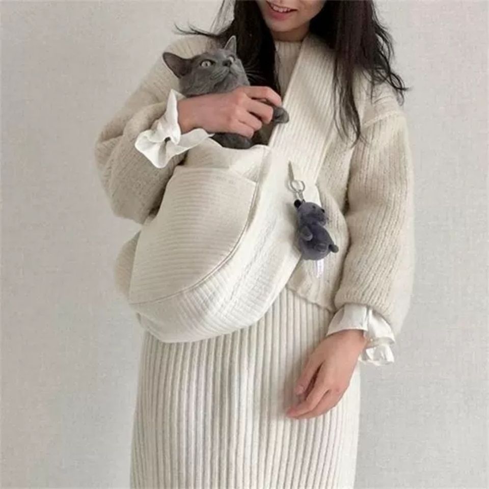 Handmade Canvas Pet Carrier Shoulder Tote Bag For Outdoor Travel
