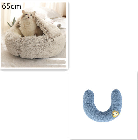 2 In 1 Pet Round Plush Bed Soft Warm Cozy House