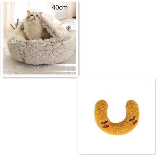 2 In 1 Pet Round Plush Bed Soft Warm Cozy House