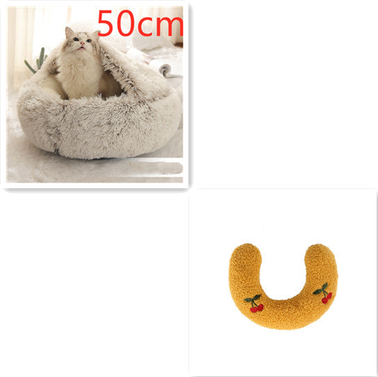 2 In 1 Pet Round Plush Bed Soft Warm Cozy House