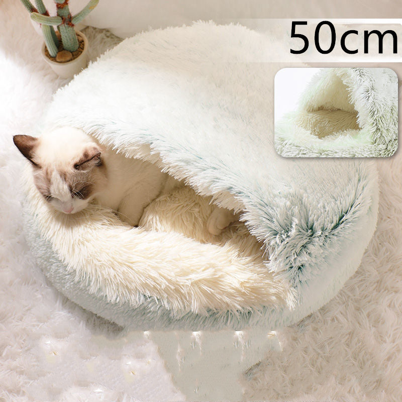 2 In 1 Pet Round Plush Bed Soft Warm Cozy House