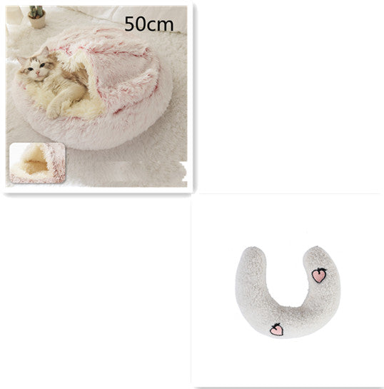 2 In 1 Pet Round Plush Bed Soft Warm Cozy House