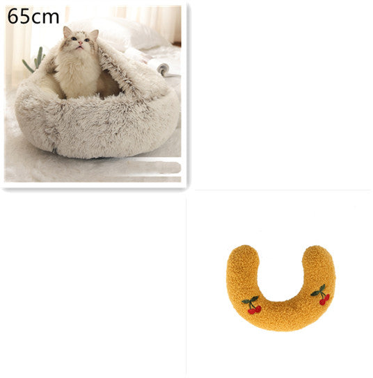 2 In 1 Pet Round Plush Bed Soft Warm Cozy House
