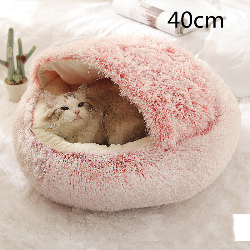 2 In 1 Pet Round Plush Bed Soft Warm Cozy House