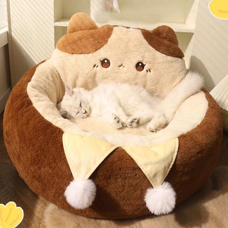 Round Pet Sofa Bed Soft Warm Cushion Deep Sleep Nest