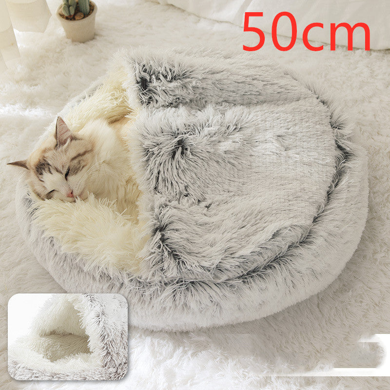 2 In 1 Pet Round Plush Bed Soft Warm Cozy House