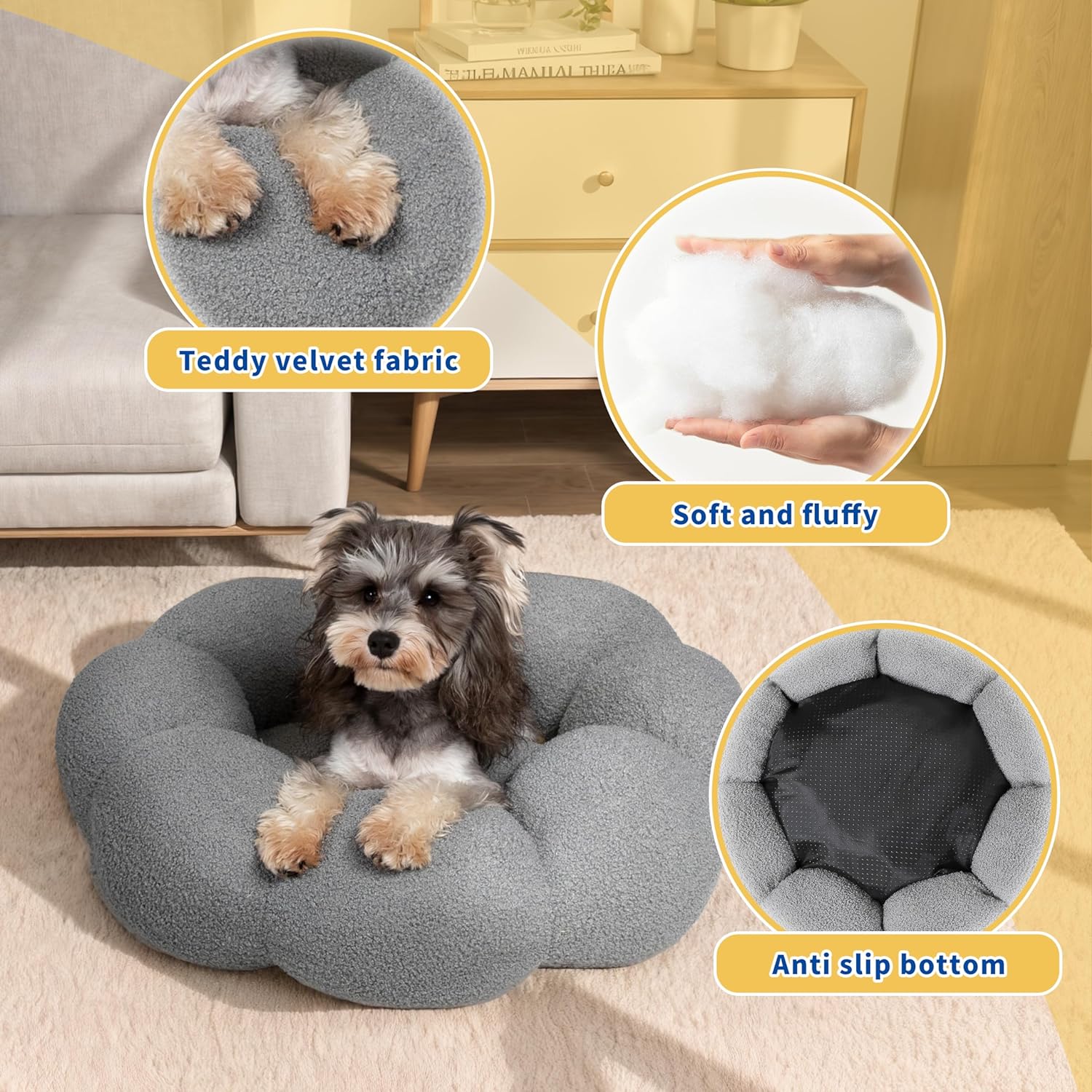 Fluffy Flower Pet Calming Bed Soft Cozy Indoor Nest