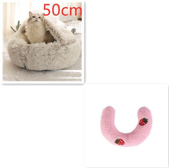 2 In 1 Pet Round Plush Bed Soft Warm Cozy House