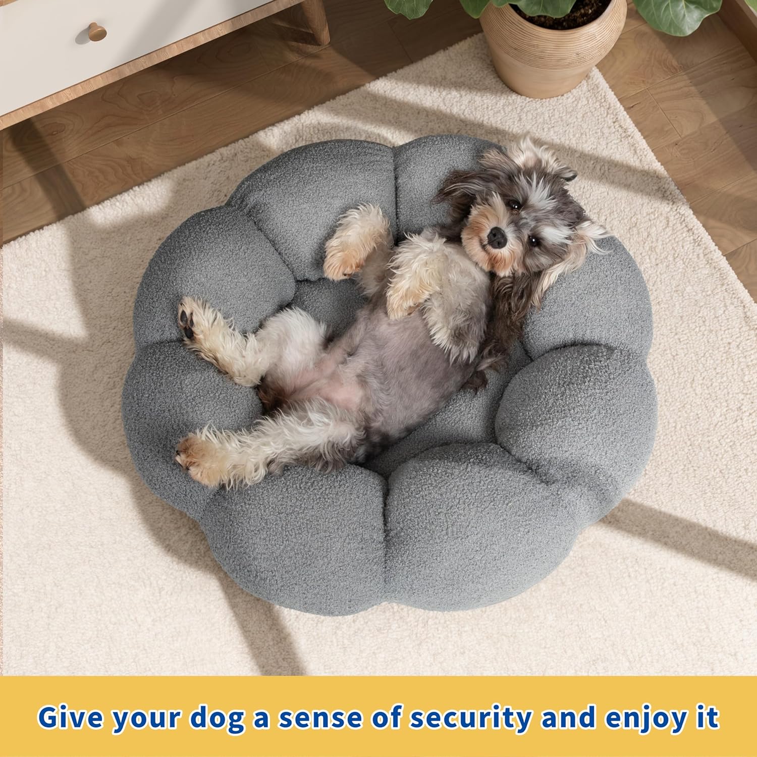 Fluffy Flower Pet Calming Bed Soft Cozy Indoor Nest