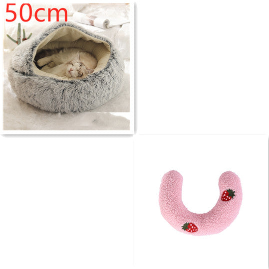 2 In 1 Pet Round Plush Bed Soft Warm Cozy House
