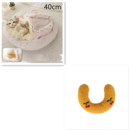 2 In 1 Pet Round Plush Bed Soft Warm Cozy House