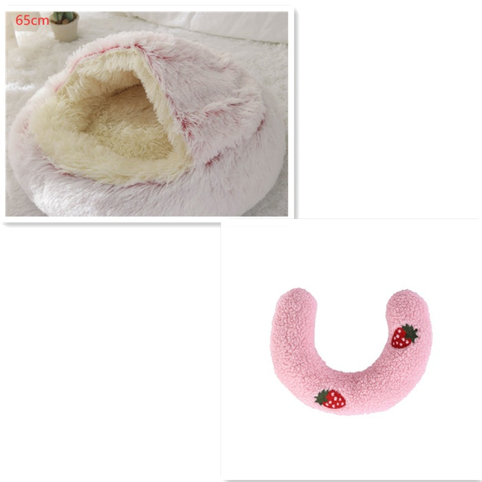 2 In 1 Pet Round Plush Bed Soft Warm Cozy House