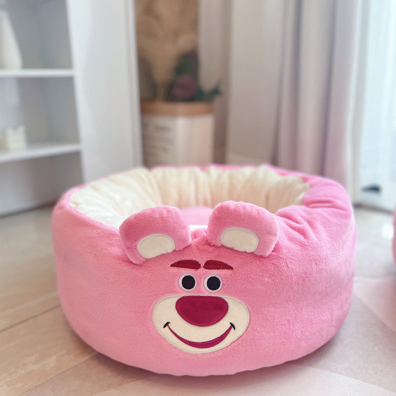 Cartoon Plush Pet Nest Cushion Round Bed For All Seasons