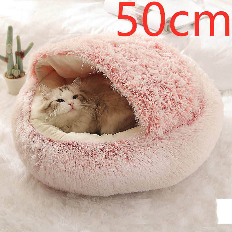 2 In 1 Pet Round Plush Bed Soft Warm Cozy House