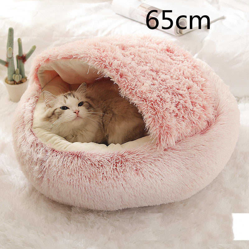 2 In 1 Pet Round Plush Bed Soft Warm Cozy House