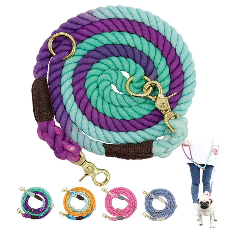Multicolor Cotton Pet Long Leash Durable Comfortable Walking Lead