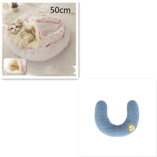 2 In 1 Pet Round Plush Bed Soft Warm Cozy House