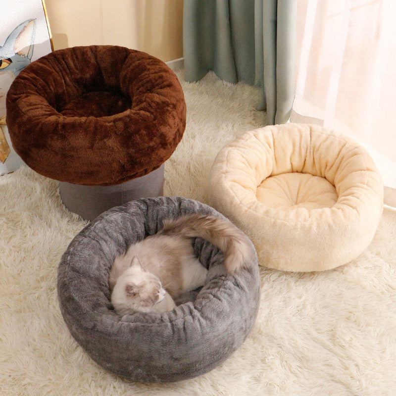 Long Plush Donut Pet Bed Round Fluffy Cushion Mat