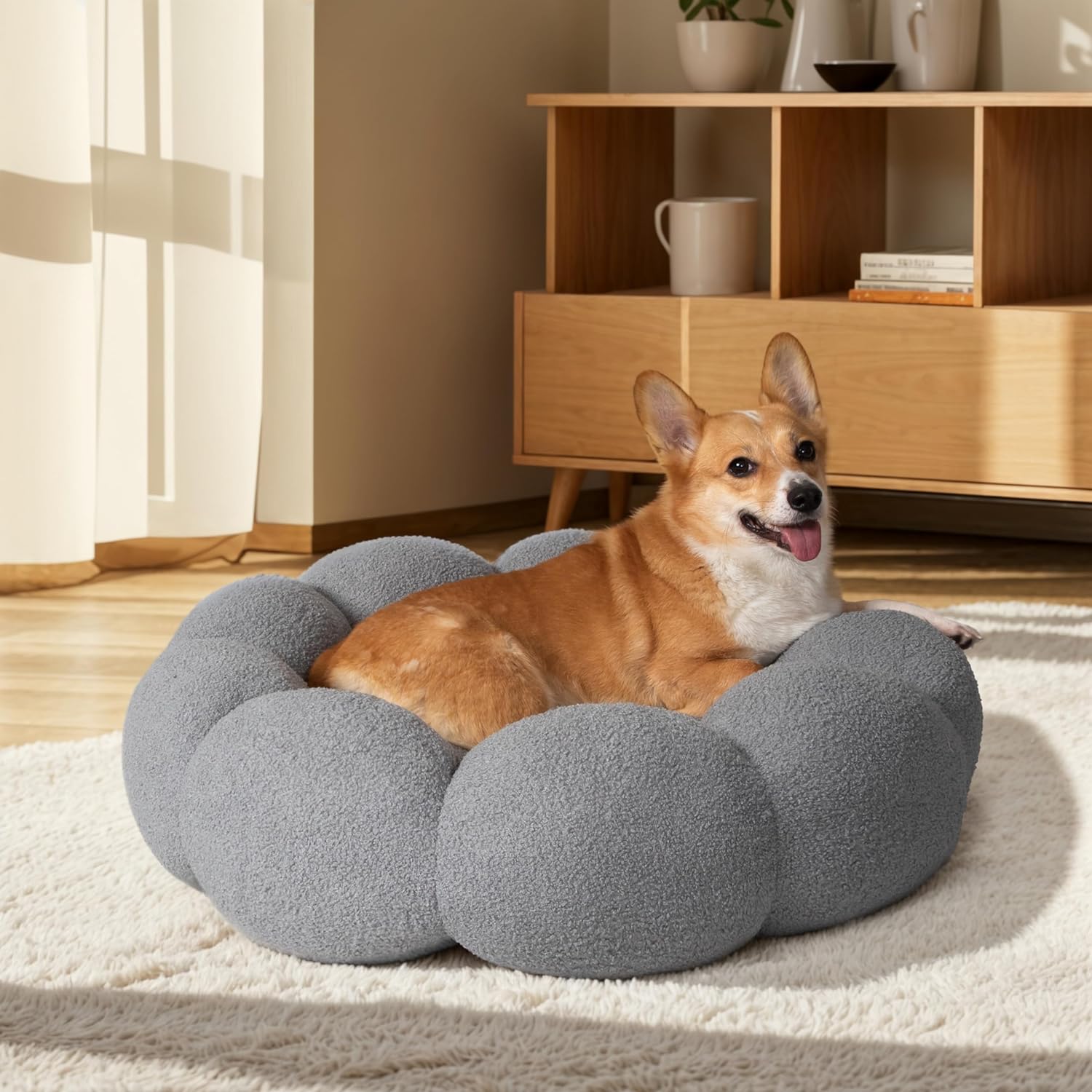 Fluffy Flower Pet Calming Bed Soft Cozy Indoor Nest