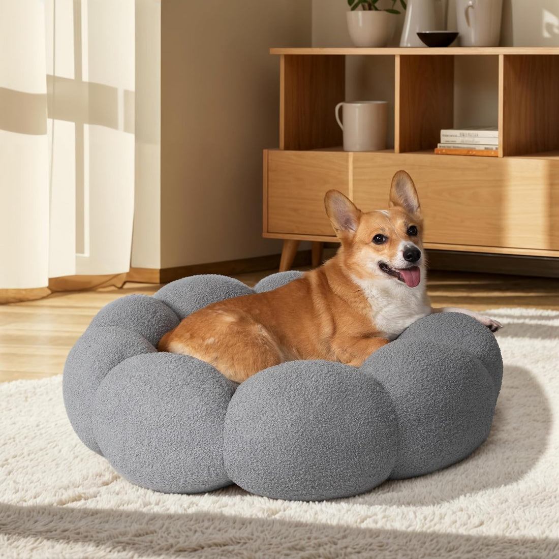 Fluffy Flower Pet Calming Bed Soft Cozy Indoor Nest