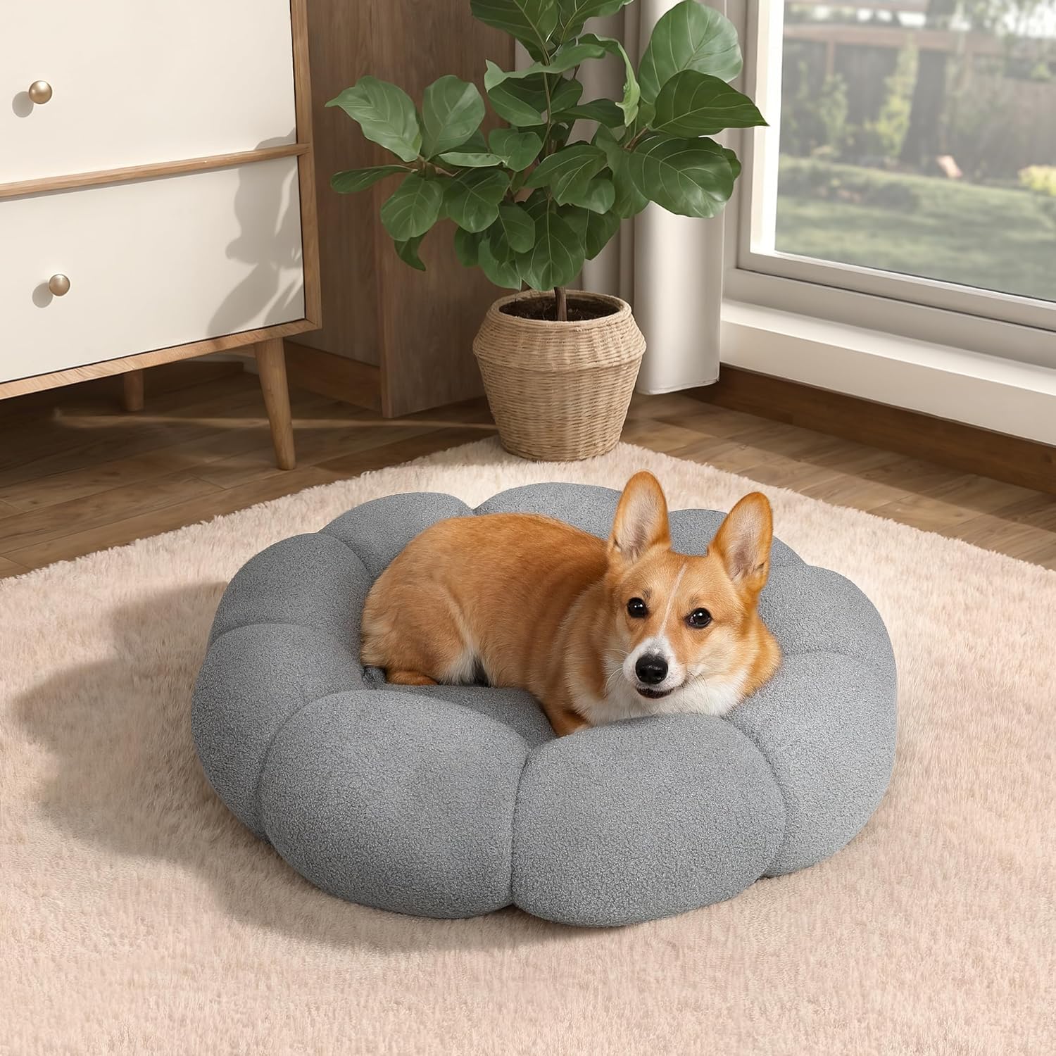 Fluffy Flower Pet Calming Bed Soft Cozy Indoor Nest