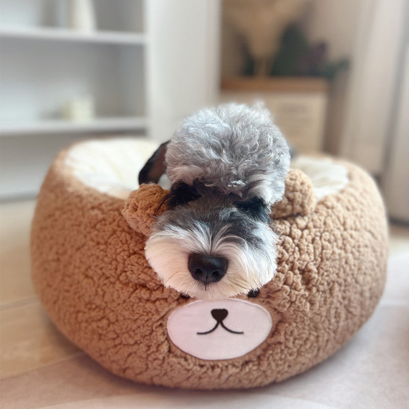 Cartoon Plush Pet Nest Cushion Round Bed For All Seasons