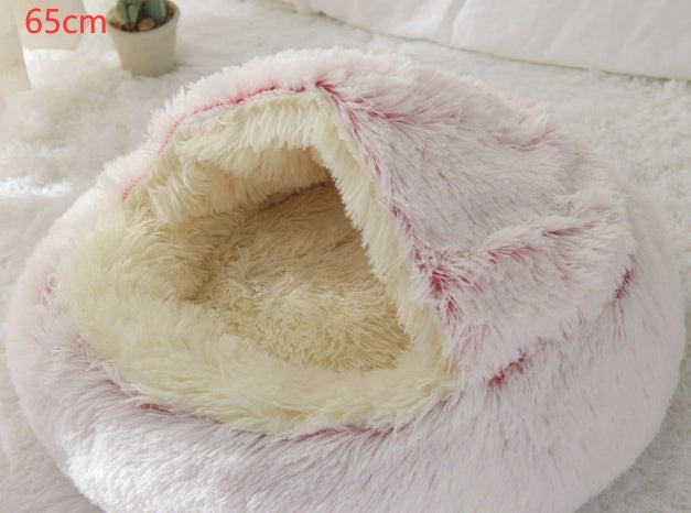 2 In 1 Pet Round Plush Bed Soft Warm Cozy House