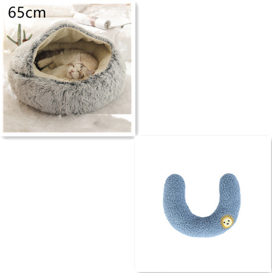 2 In 1 Pet Round Plush Bed Soft Warm Cozy House