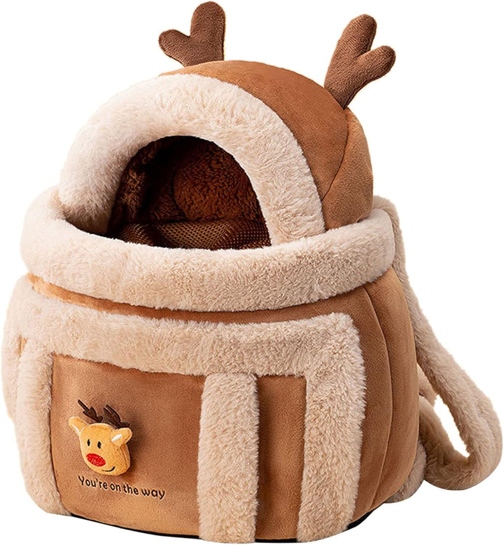 Plush Pet Carrier Backpack Bag With Winter Hand Warmers