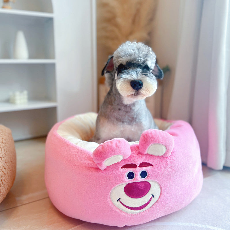 Cartoon Plush Pet Nest Cushion Round Bed For All Seasons