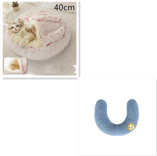 2 In 1 Pet Round Plush Bed Soft Warm Cozy House