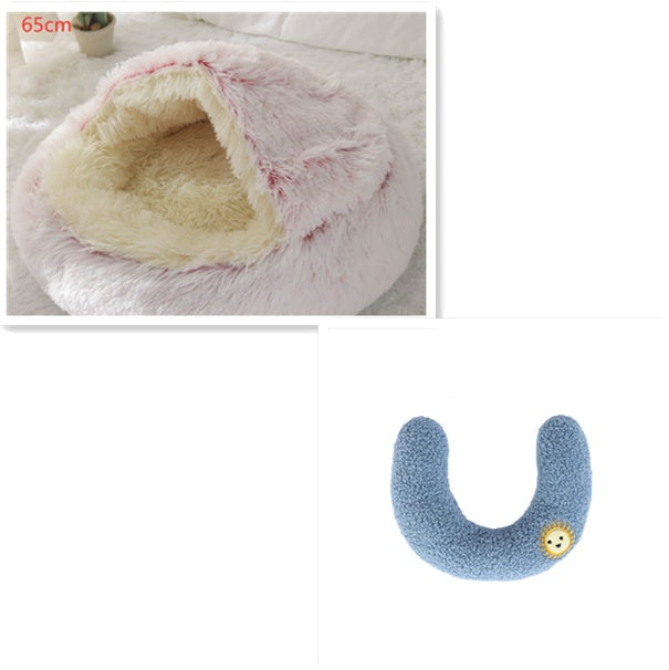 2 In 1 Pet Round Plush Bed Soft Warm Cozy House